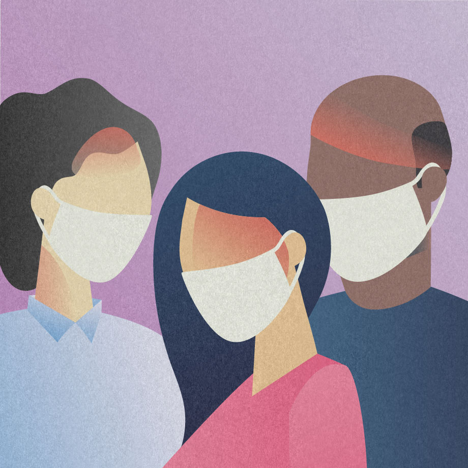 Illustration of 3 people wearing medicinal masks